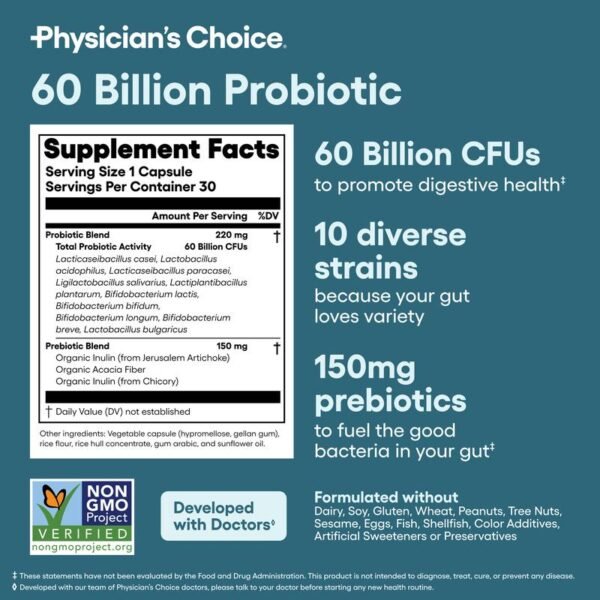 Physician's Choice Gut Guardian Bundle: Advanced Gut Health Support with 60 Billion Probiotic + Digestive Enzymes + Bloat & Gas Probiotic - Image 6