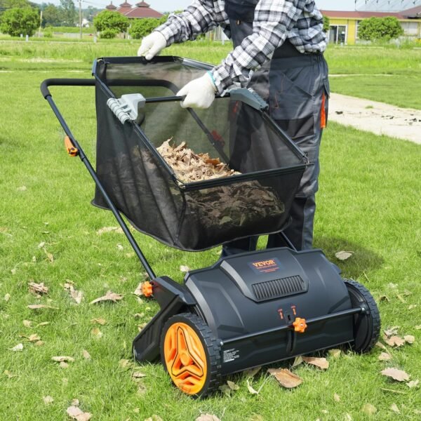 VEVOR Push Lawn Sweeper, Various specifications, Leaf & Grass Collector, Strong Rubber Wheels & Heavy Duty Thickened Steel Durable to Use with Large Capacity. Mesh Collection Hopper Bag, Spinning Brushes - Image 4