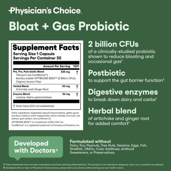 Physician's Choice Gut Guardian Bundle: Advanced Gut Health Support with 60 Billion Probiotic + Digestive Enzymes + Bloat & Gas Probiotic - Image 5